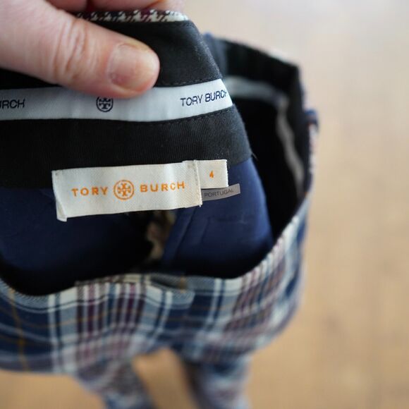 Tory Burch Garrett Plaid Crop Flare Pant Size 4 - Picture 9 of 11